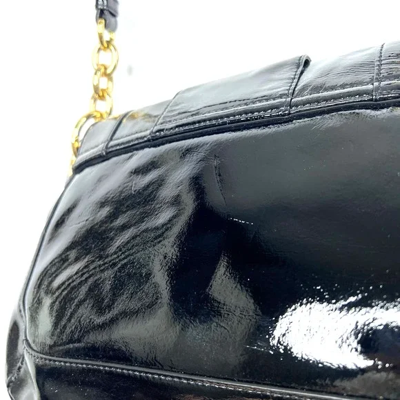 Milly Black Patent Leather Crossbody Purse Shoulder Bag Gold Chain Magnetic - Picture 5 of 8